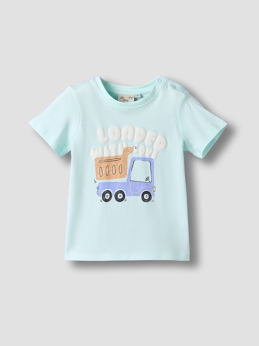 Crew Neck Short Sleeves T-Shirt with Vehicle Print