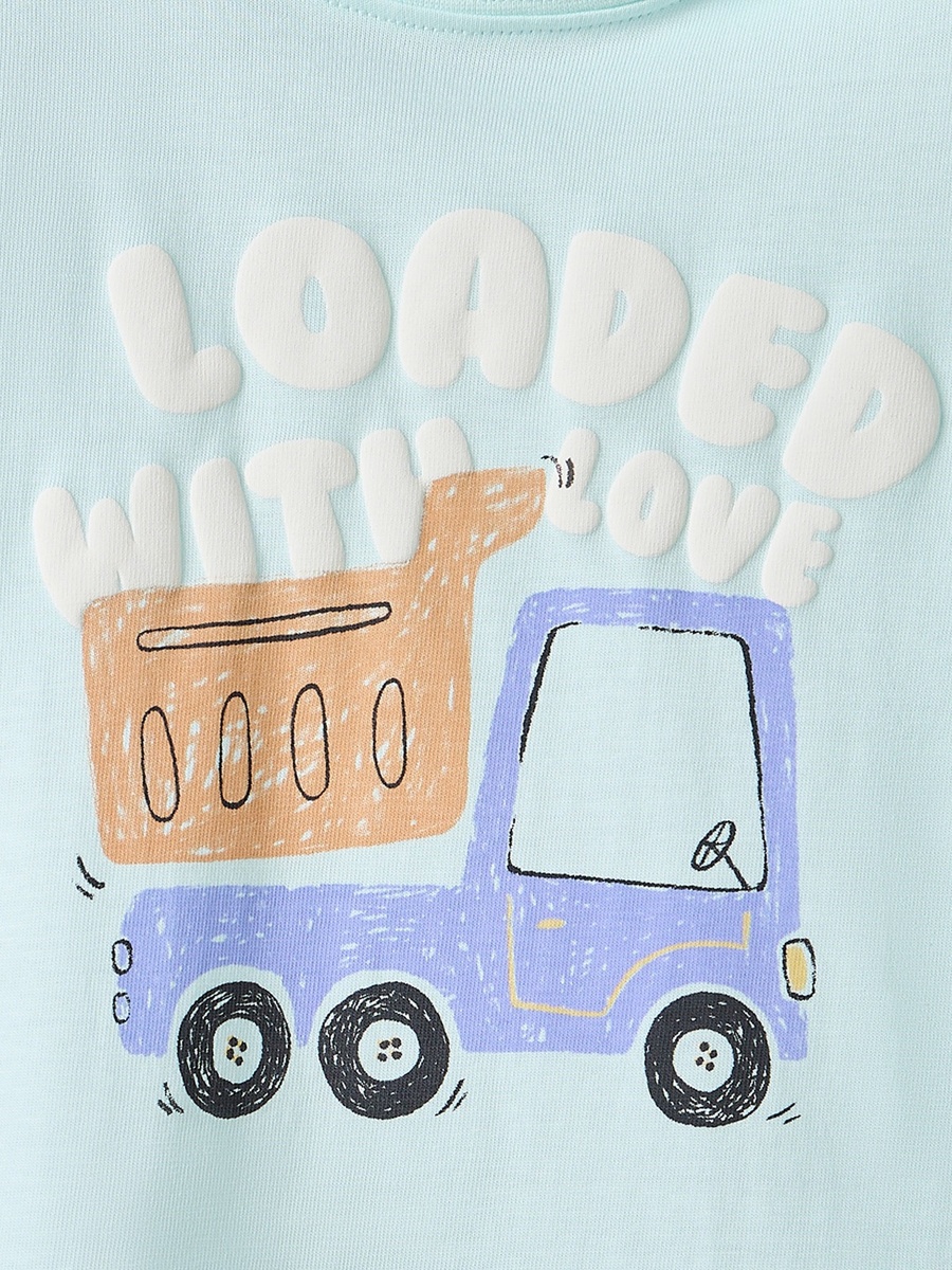 Crew Neck Short Sleeves T-Shirt with Vehicle Print