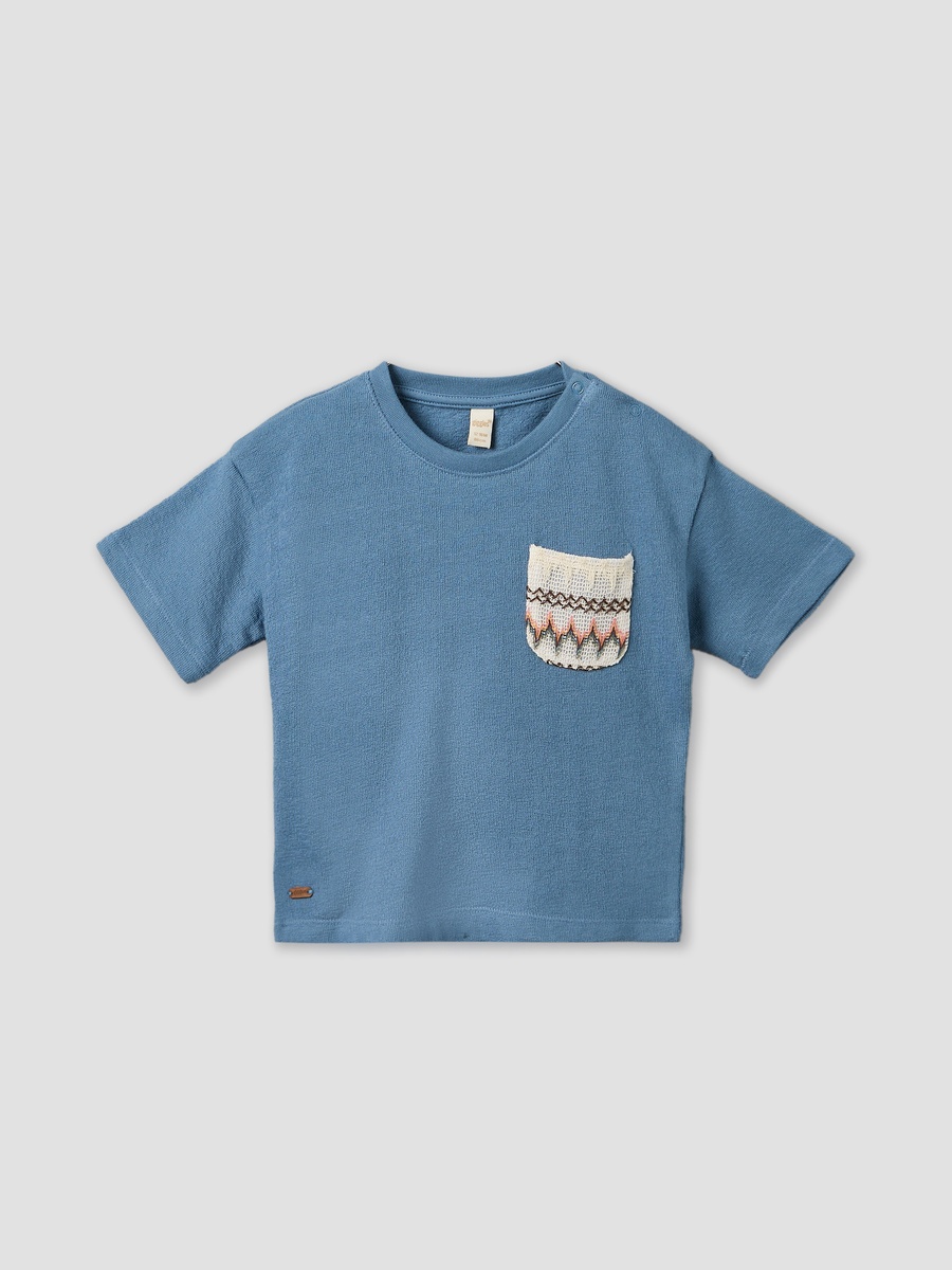 Round Neck Short Sleeves T-Shirt with Embroidered Pocket