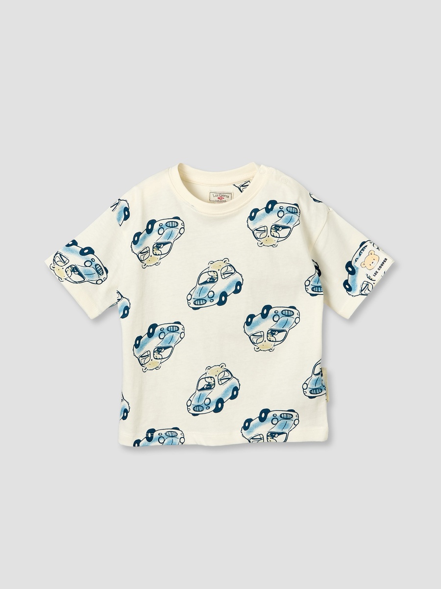 Crew Neck Short Sleeves T-Shirt with Car Print
