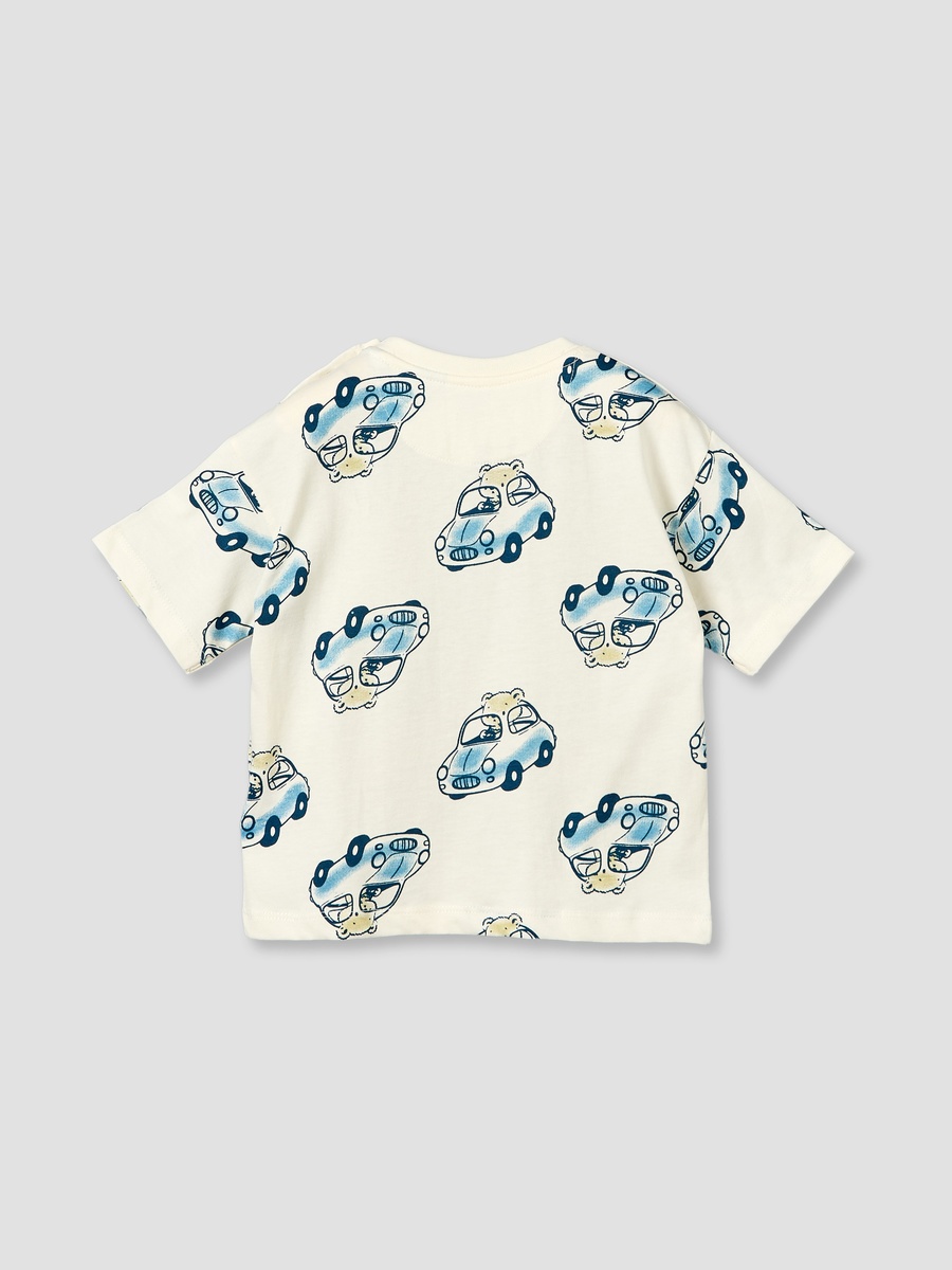 Crew Neck Short Sleeves T-Shirt with Car Print