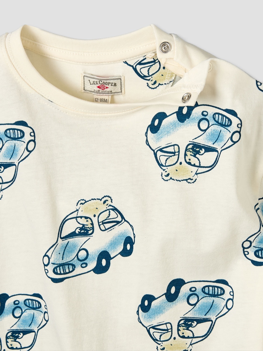 Crew Neck Short Sleeves T-Shirt with Car Print