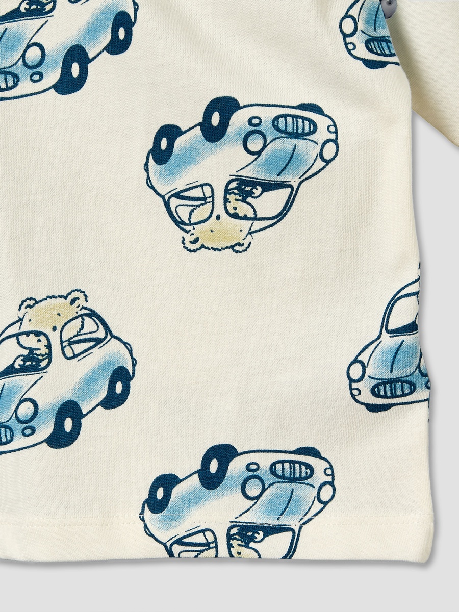 Crew Neck Short Sleeves T-Shirt with Car Print