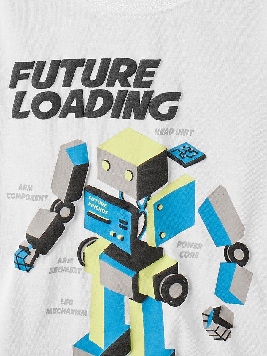 Crew Neck Short Sleeves T-Shirt with Robot Print