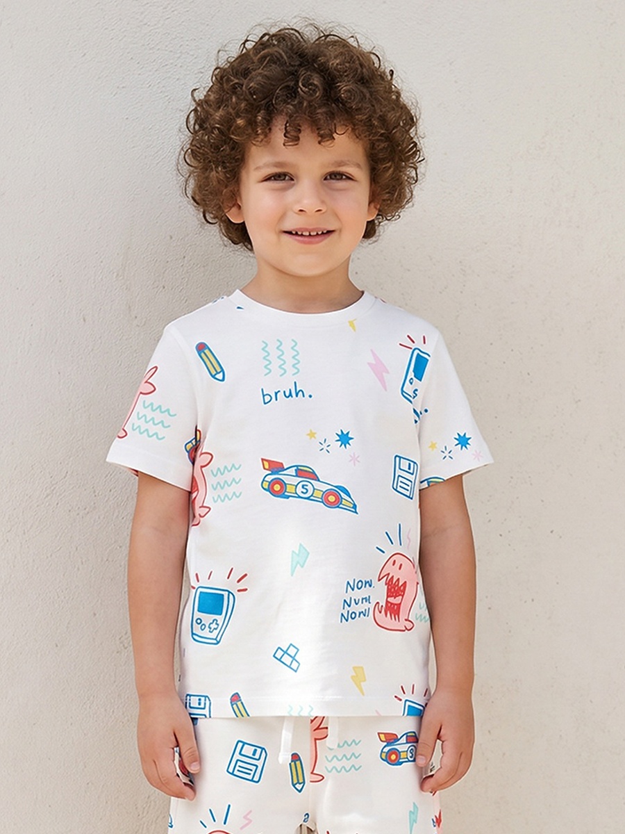 Crew Neck Short Sleeves T-Shirt with Game Print
