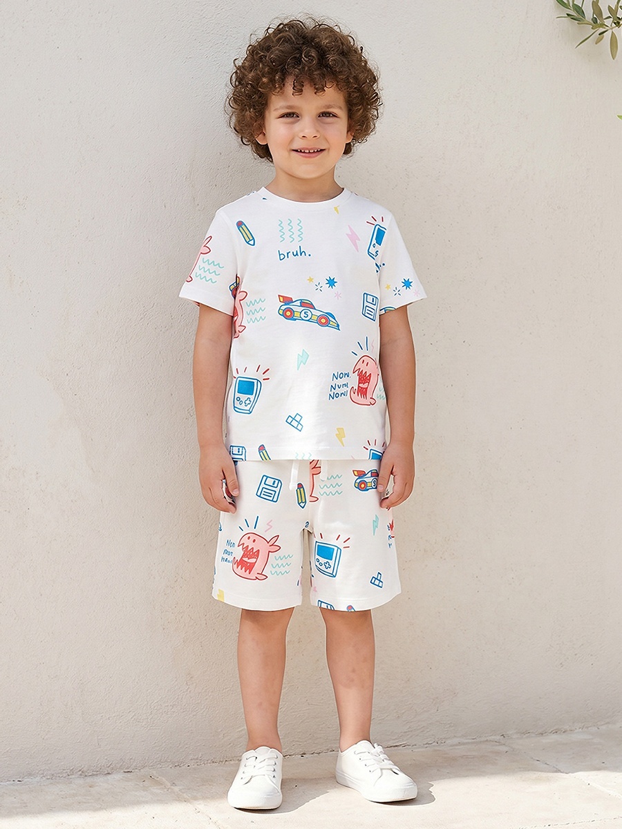 Crew Neck Short Sleeves T-Shirt with Game Print