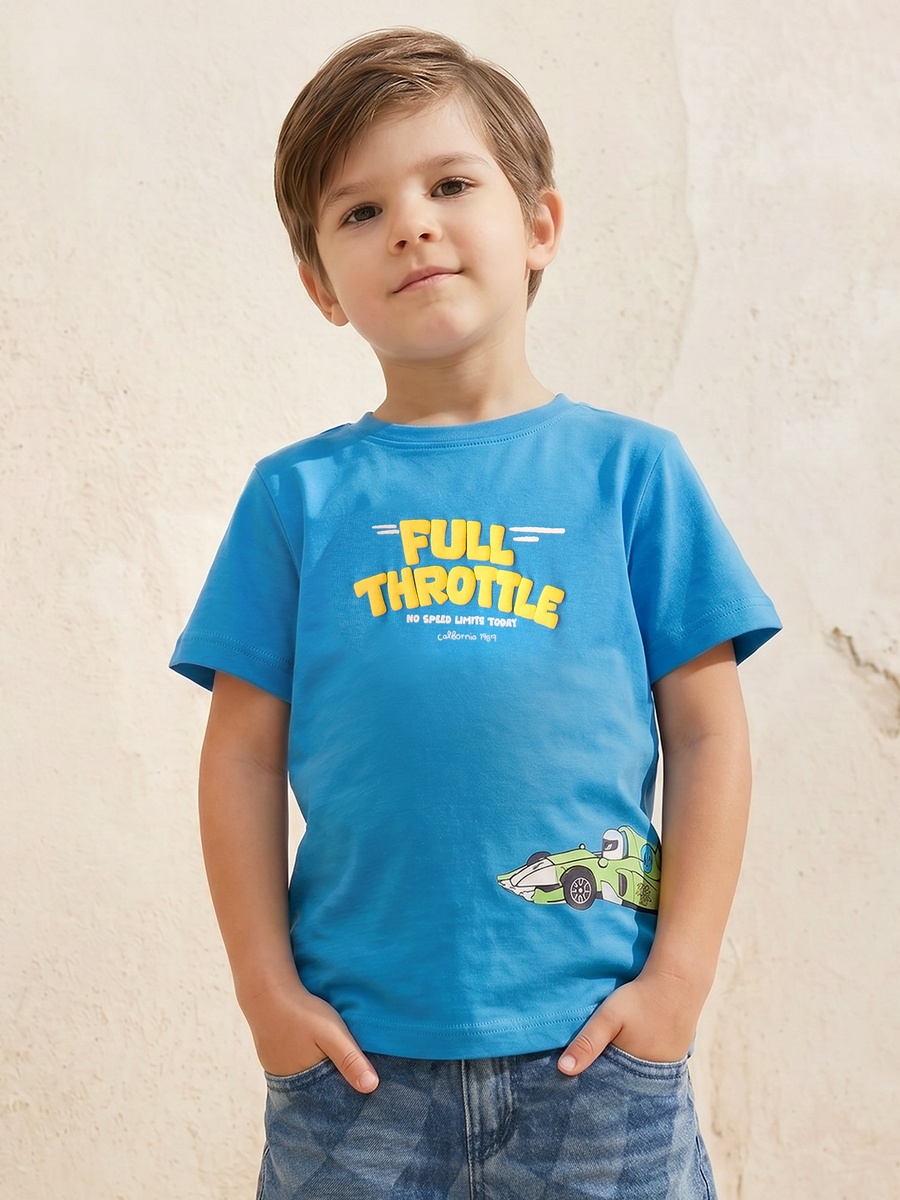Crew Neck Short Sleeves T-Shirt with Car Print
