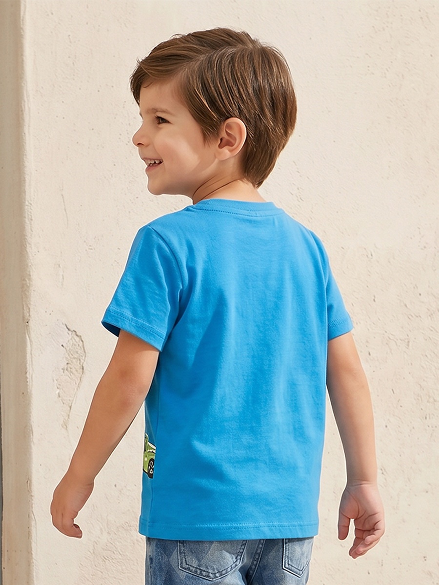 Crew Neck Short Sleeves T-Shirt with Car Print