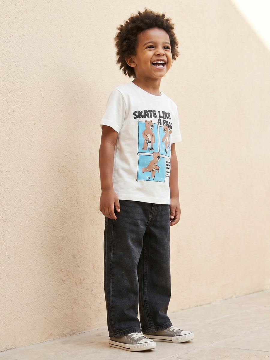 Crew Neck Short Sleeves T-Shirt with Bear Print