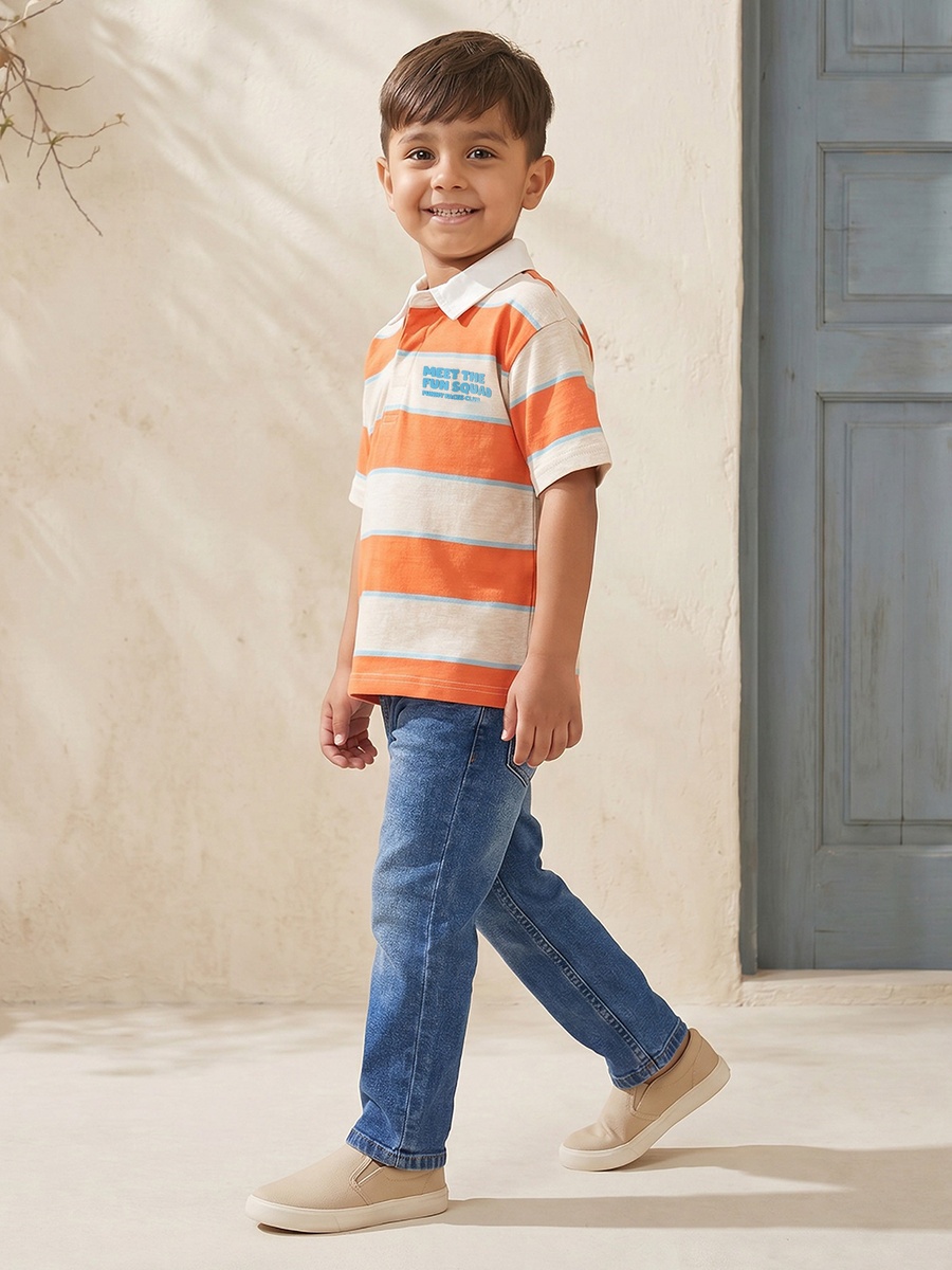 Collared Short Sleeves Polo T-Shirt with Stripes