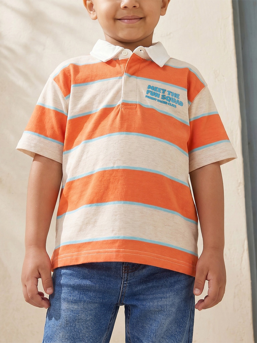 Collared Short Sleeves Polo T-Shirt with Stripes