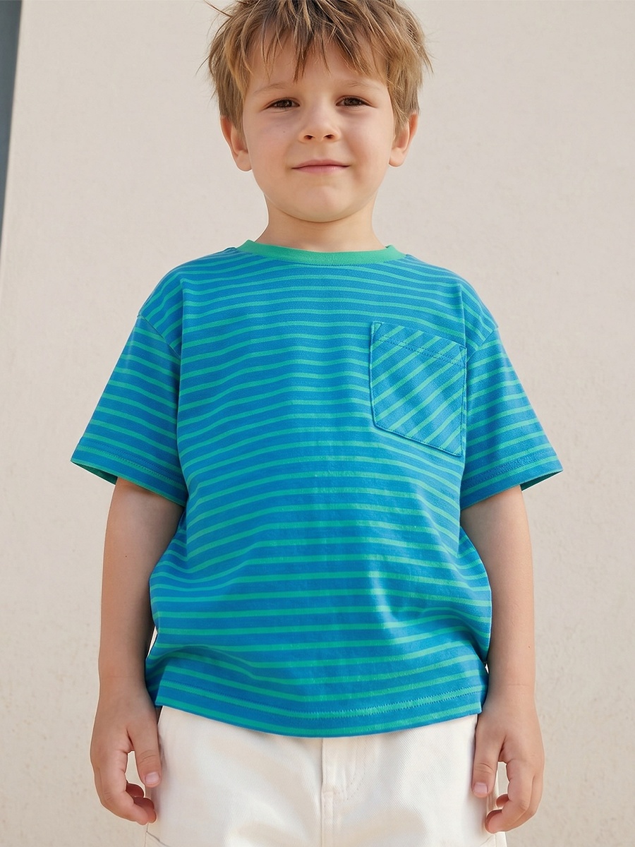 Crew Neck Short Sleeves T-Shirt with Stripes
