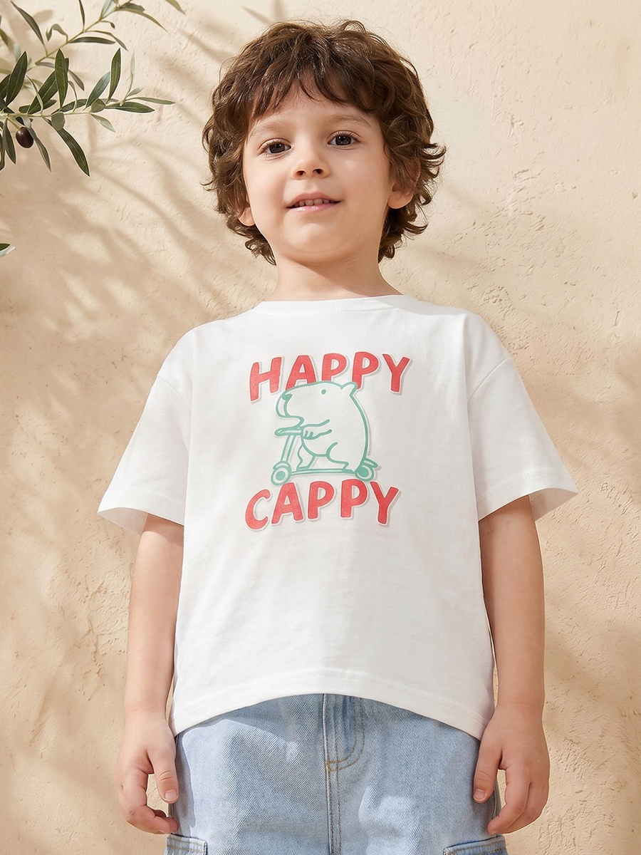 Crew Neck Short Sleeves T-Shirt with Capybara Print