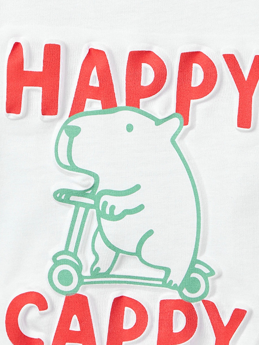 Crew Neck Short Sleeves T-Shirt with Capybara Print