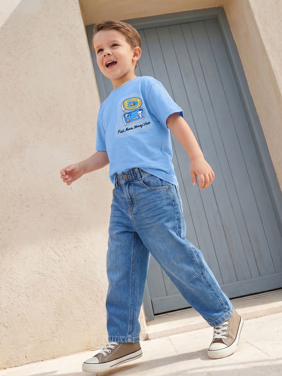 Crew Neck Short Sleeves T-Shirt with Peanuts Print
