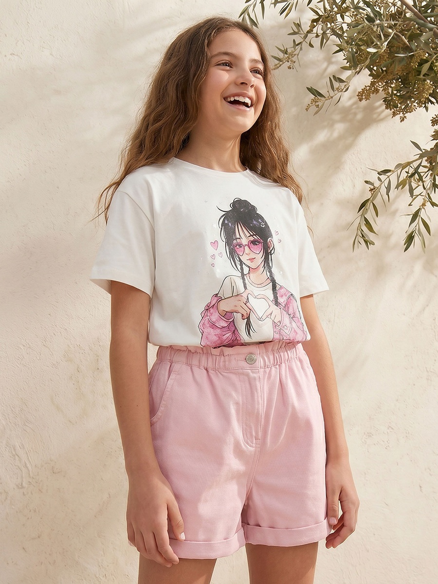 Crew Neck Short Sleeves T-Shirt with Anime Print