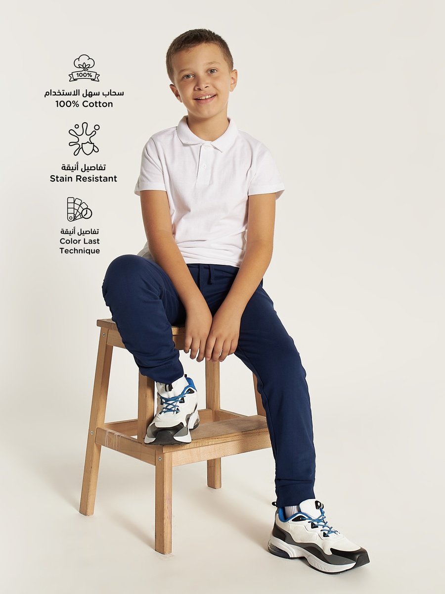 Solid Polo T-Shirt with Short Sleeves and Buttoned Placket
