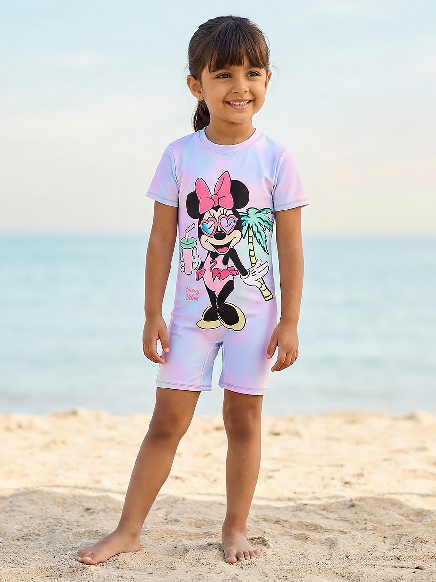 Girls Minnie Mouse Print Swimsuit
