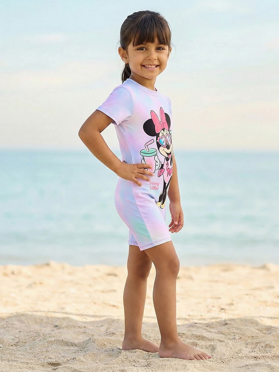 Girls Minnie Mouse Print Swimsuit