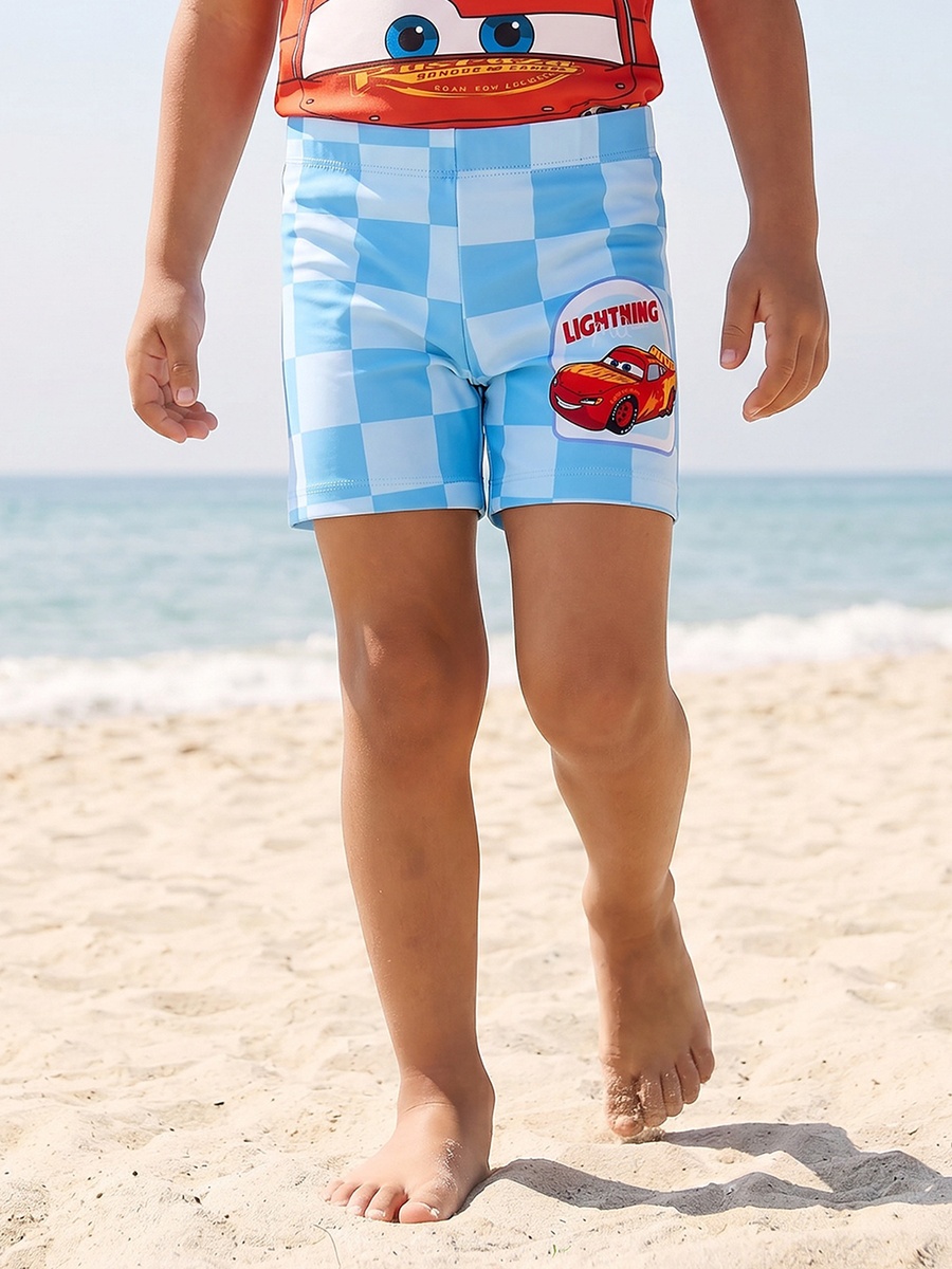 Boys Cars Print Rash Guard and Swim Shorts Set