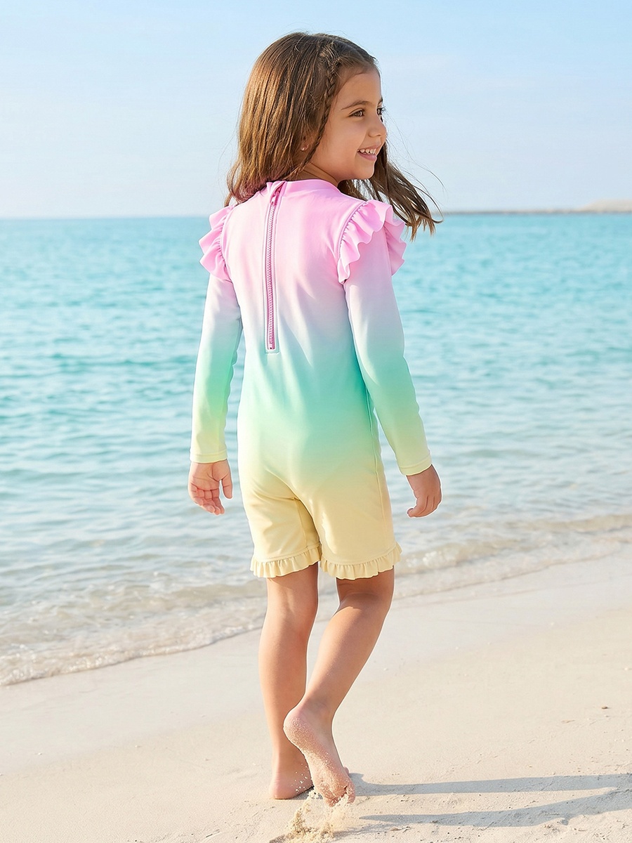 High Neck Long Sleeves Swimsuit with Zip Closure