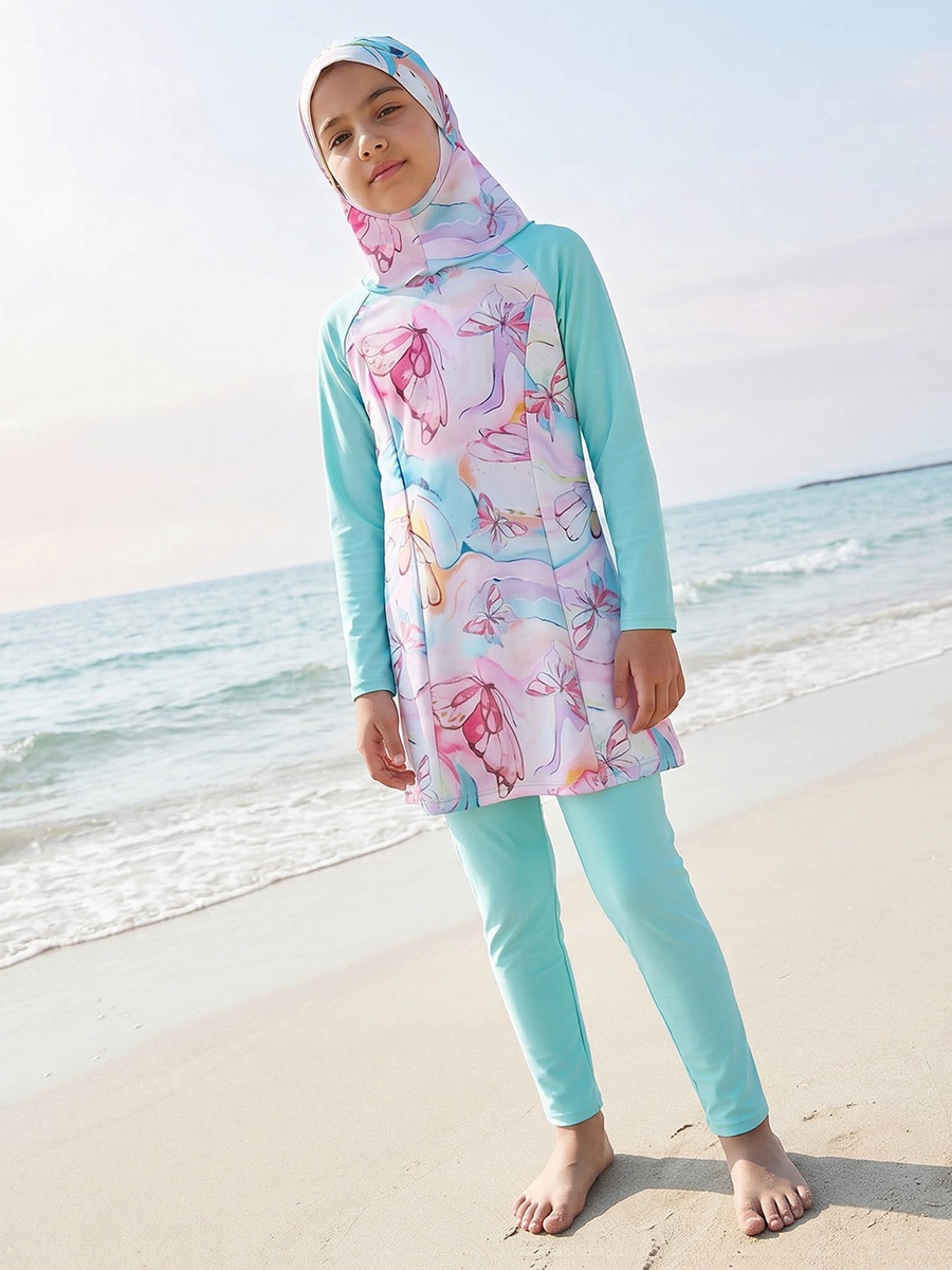 Set of 3 Girls Butterfly Print Burkini