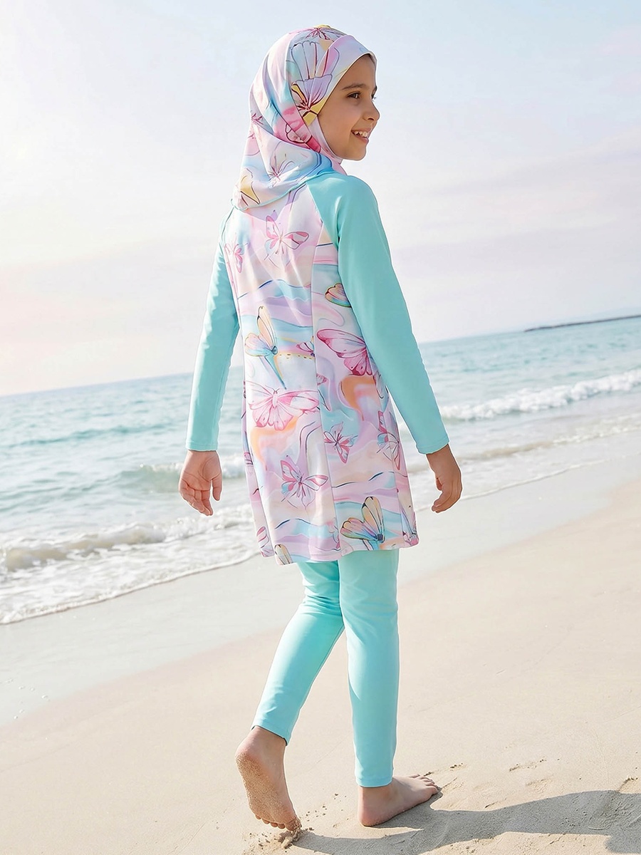 Set of 3 Girls Butterfly Print Burkini