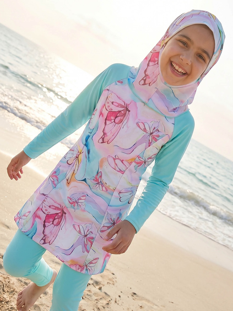 Set of 3 Girls Butterfly Print Burkini