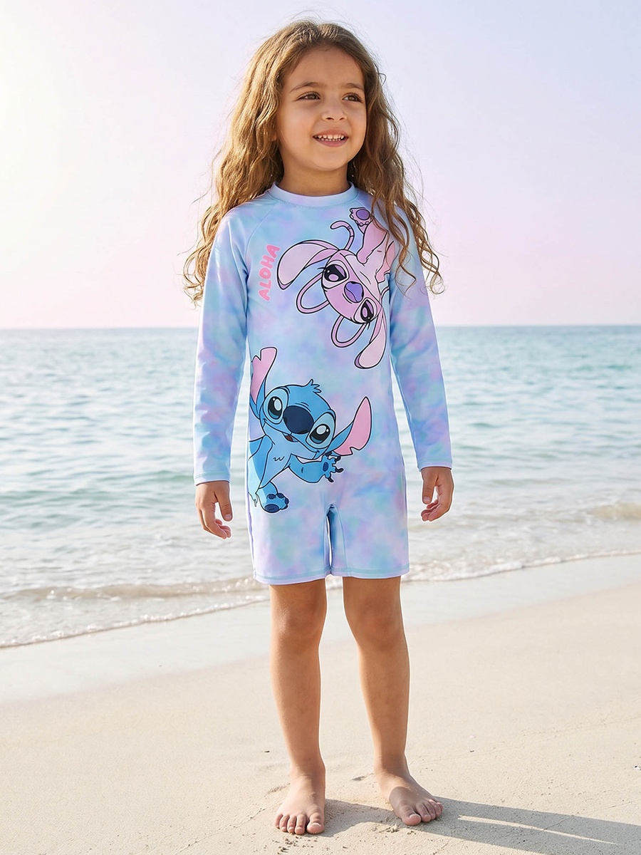 Girls Stitch and Angel Print Swimsuit