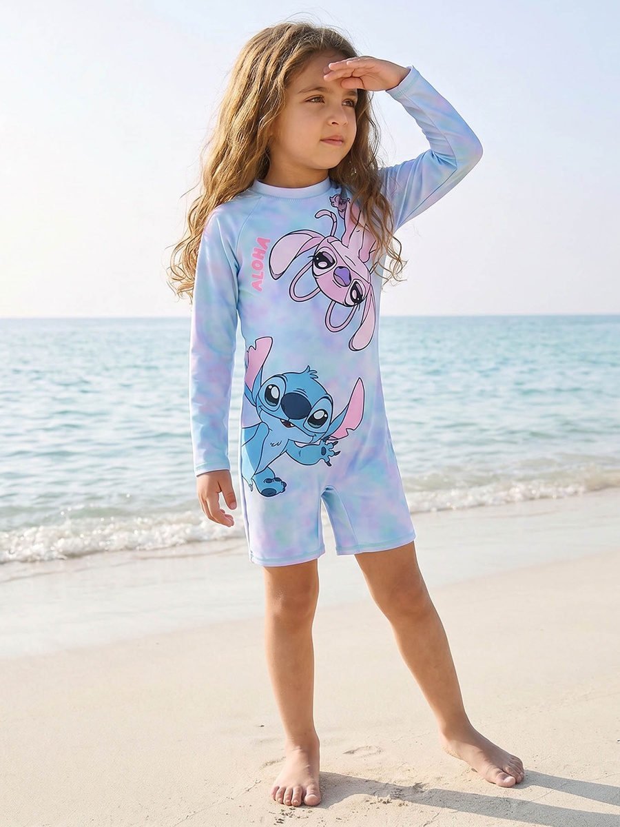 Girls Stitch and Angel Print Swimsuit