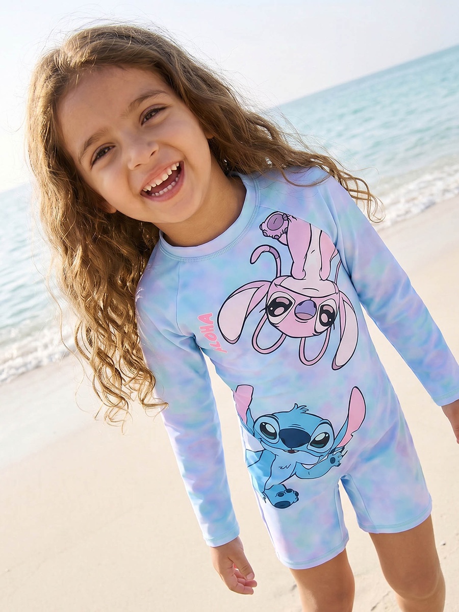Girls Stitch and Angel Print Swimsuit