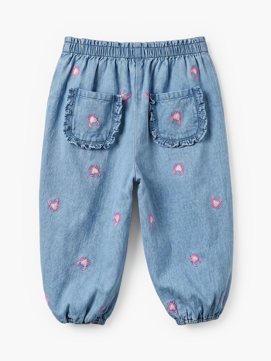 Crew Neck Short Sleeves Top and Denim Joggers Set with Turtle Print