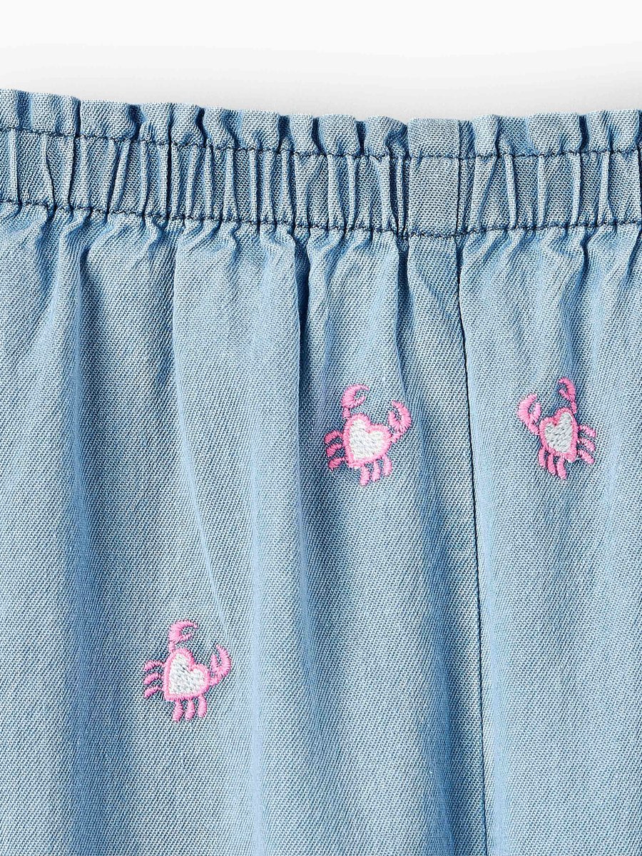 Crew Neck Short Sleeves Top and Denim Joggers Set with Turtle Print