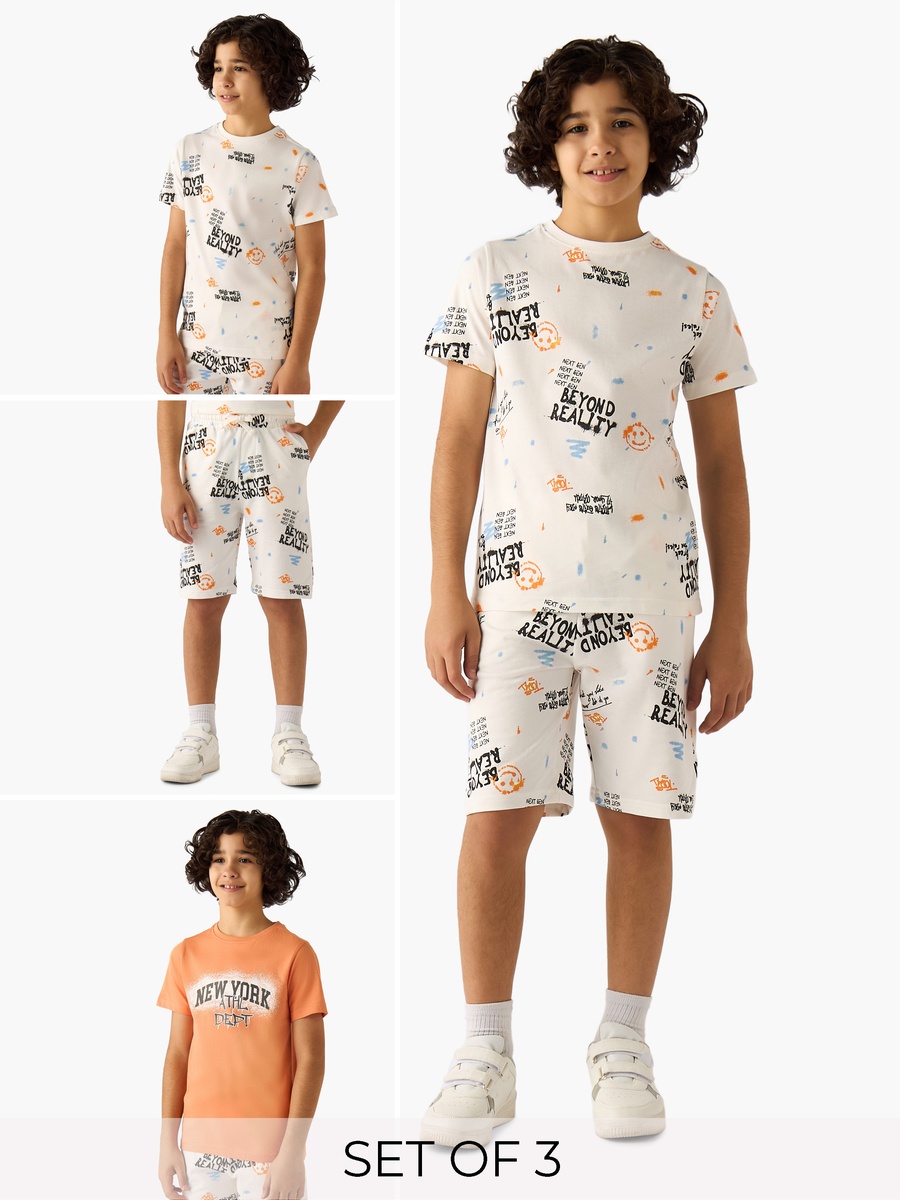 Set of 3 Short Sleeves T-Shirt and Shorts Set with Print
