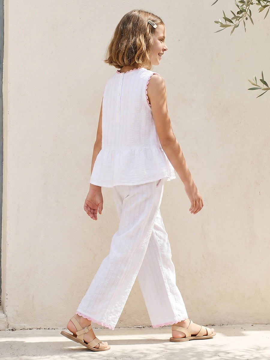 Round Neck Sleeveless Peplum Top and Pants Set with Textured Design
