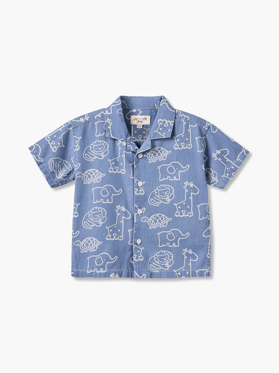 Giggles Collared Short Sleeves Shirt and Shorts Set with Safari Print
