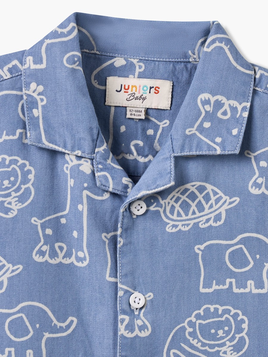 Giggles Collared Short Sleeves Shirt and Shorts Set with Safari Print