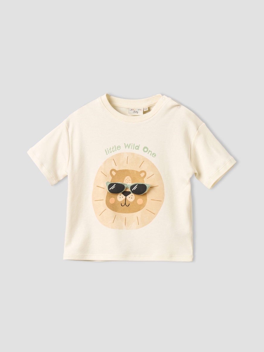 Crew Neck Short Sleeves T-Shirt and Pants Set with Lion Print