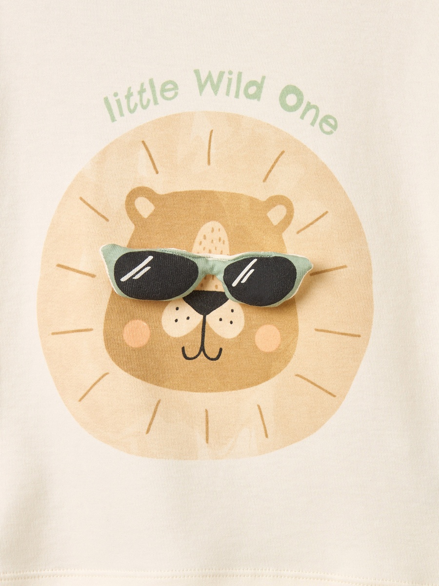 Crew Neck Short Sleeves T-Shirt and Pants Set with Lion Print