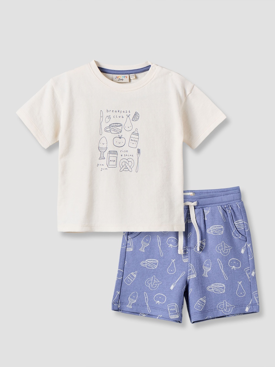 Crew Neck Short Sleeves T-Shirt and Shorts Set with Drawstring Closure