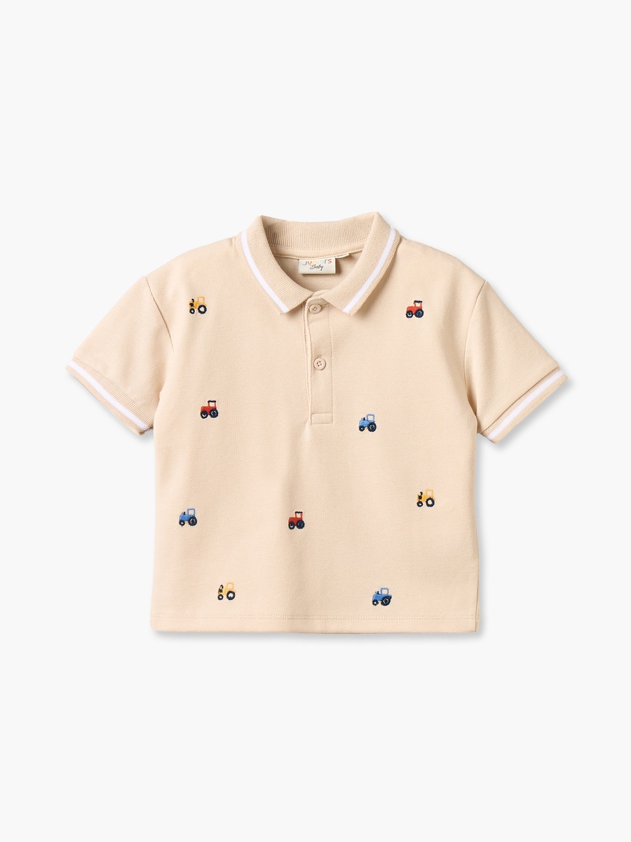 Collared Short Sleeves Polo T-Shirt and Shorts Set with Tractor Embroidery