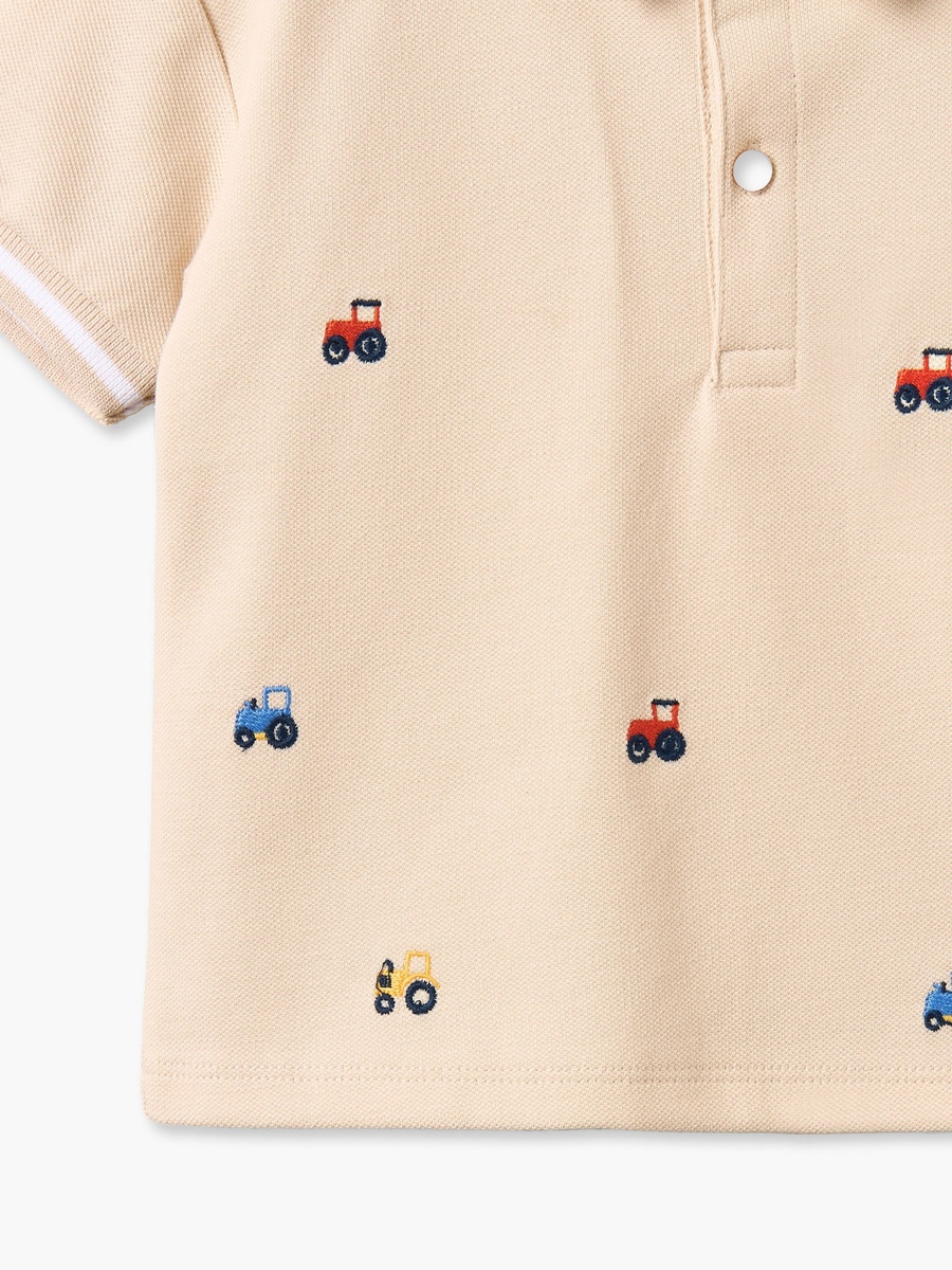 Collared Short Sleeves Polo T-Shirt and Shorts Set with Tractor Embroidery