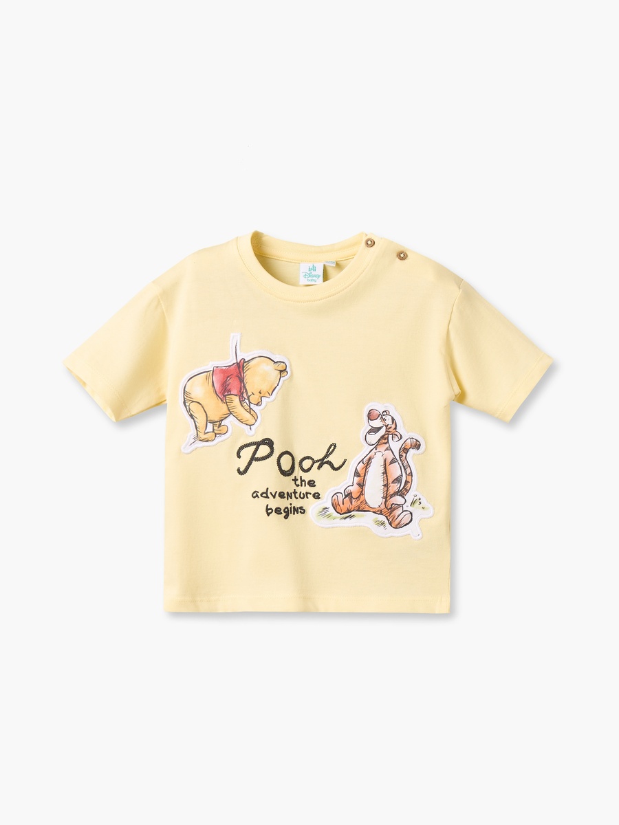Crew Neck Short Sleeves T-Shirt and Shorts Set with Winnie The Pooh Applique