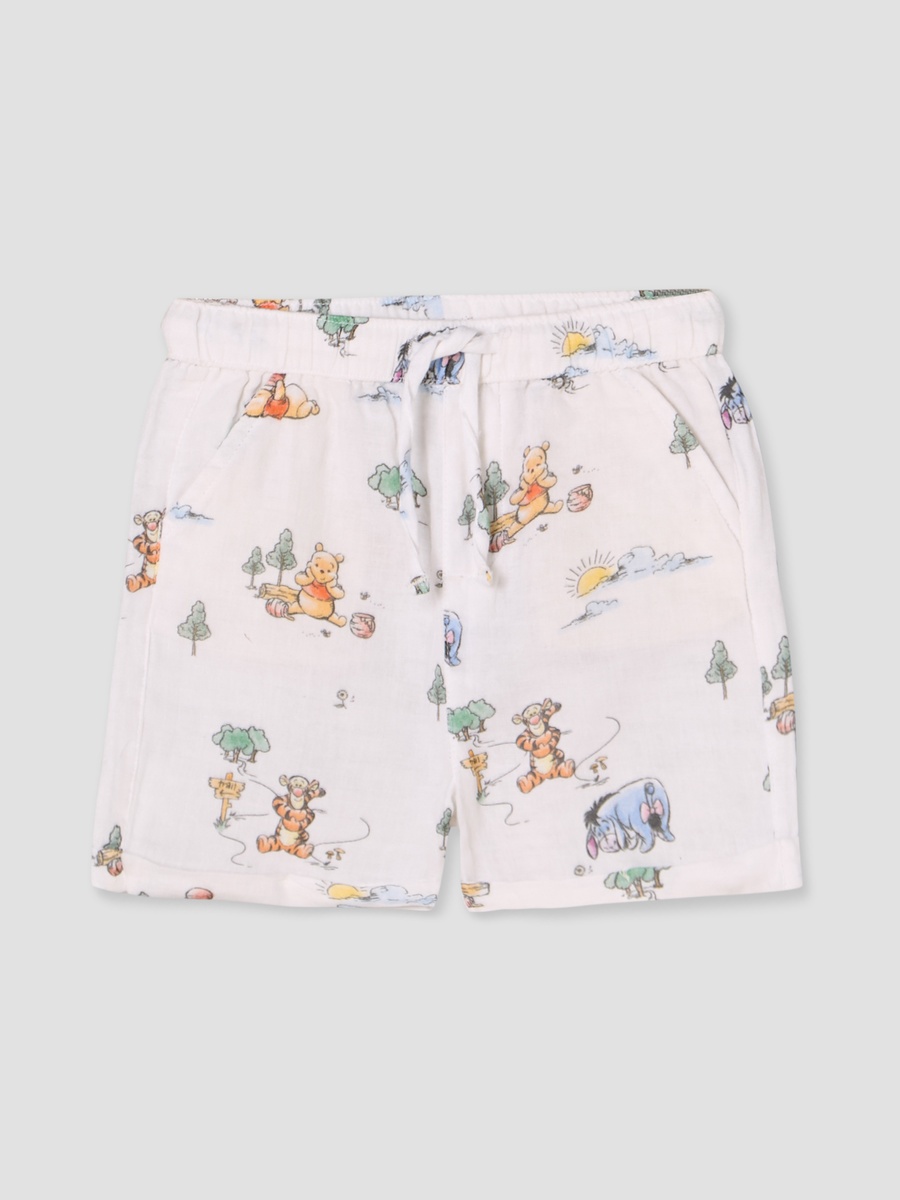 Collared Short Sleeves Shirt and Shorts Set with Winnie the Pooh Print