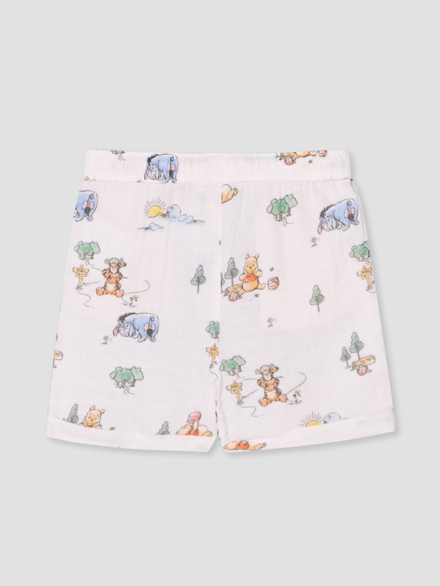 Collared Short Sleeves Shirt and Shorts Set with Winnie the Pooh Print