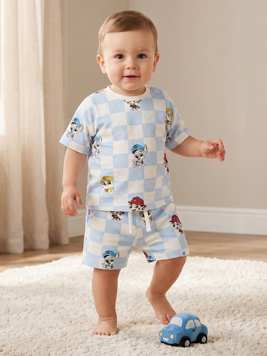 Crew Neck Short Sleeves T-Shirt and Shorts Set with PAW Patrol Print