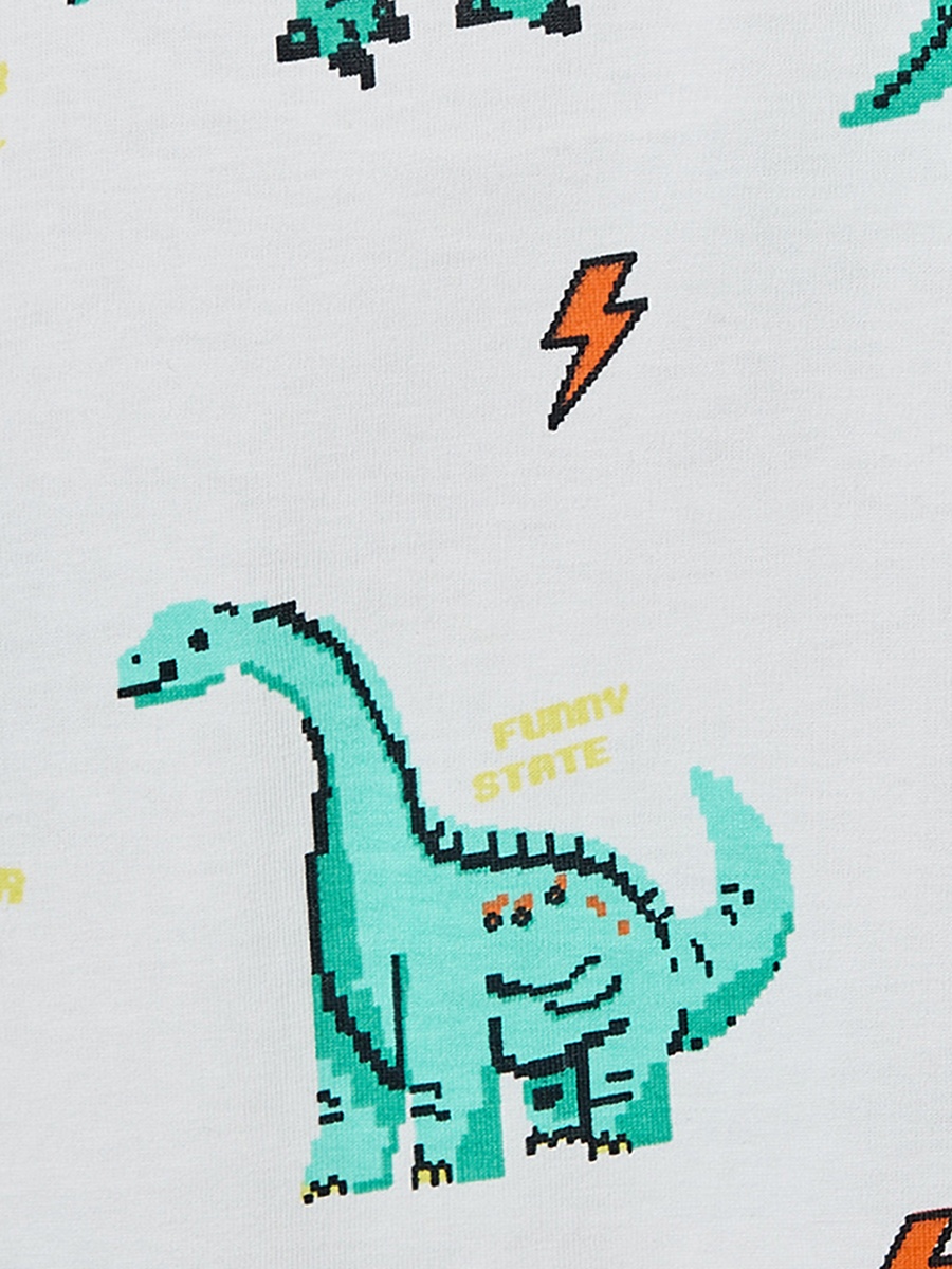 Crew Neck Short Sleeves T-Shirt and Shorts Set with Dinosaur Print