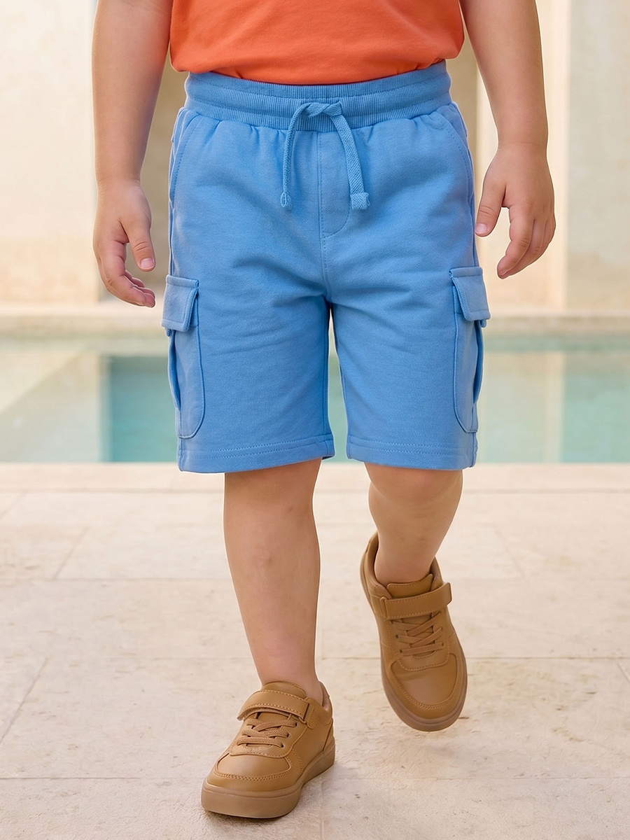 Crew Neck Short Sleeves T-Shirt and Cargo Shorts Set with Colourblock Design
