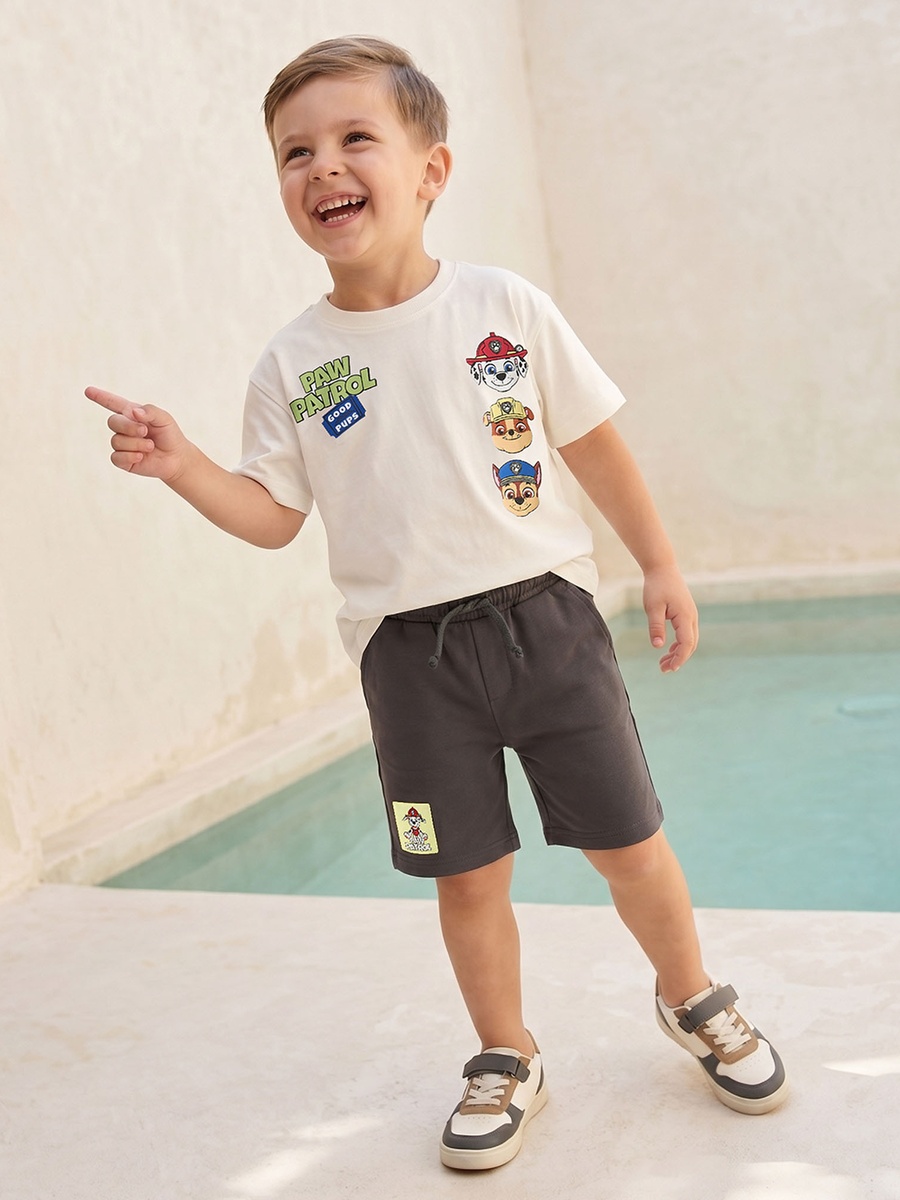 Crew Neck Short Sleeves T-Shirt and Shorts Set with PAW Patrol Print