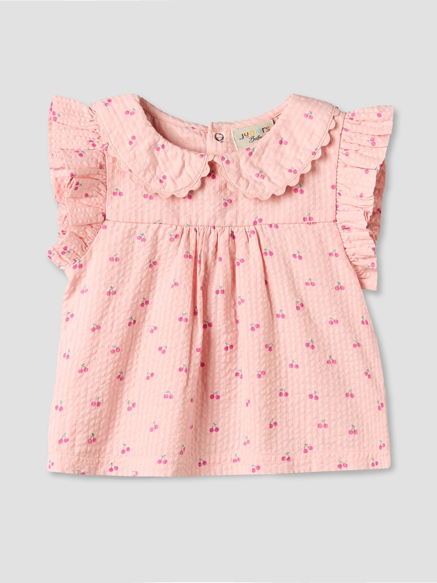 Collared Short Sleeves Top and Shorts Set with Cherry Print